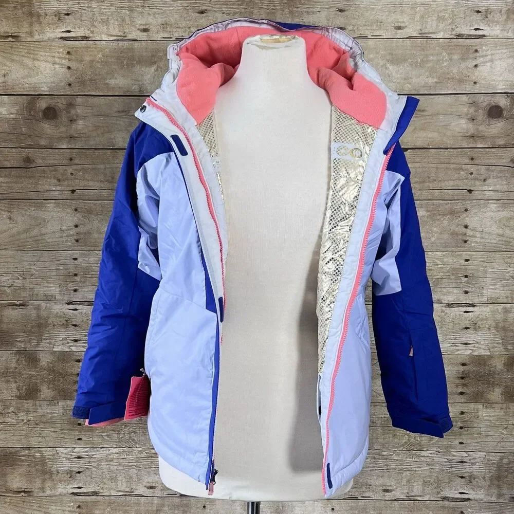 Columbia Omni-Tech Kids Blue Gray Colorblock Waterproof‎ Hooded Ski Jacket Parka